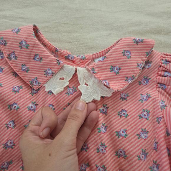 Vintage Floral Pink Striped Full Circle Dress kids 6 - Picture 3 of 6